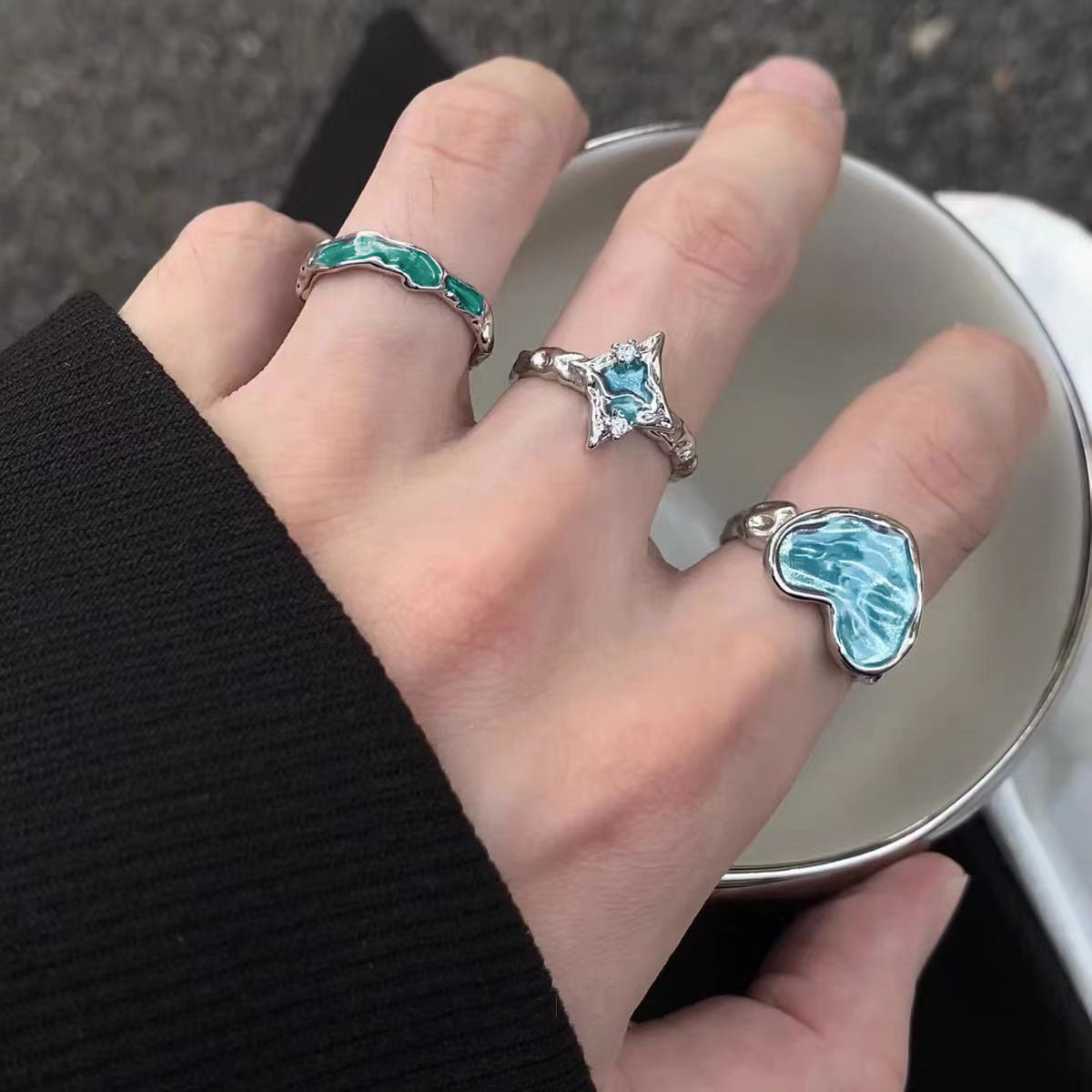 Amora™ | Blue Heart Stone Silver Ring